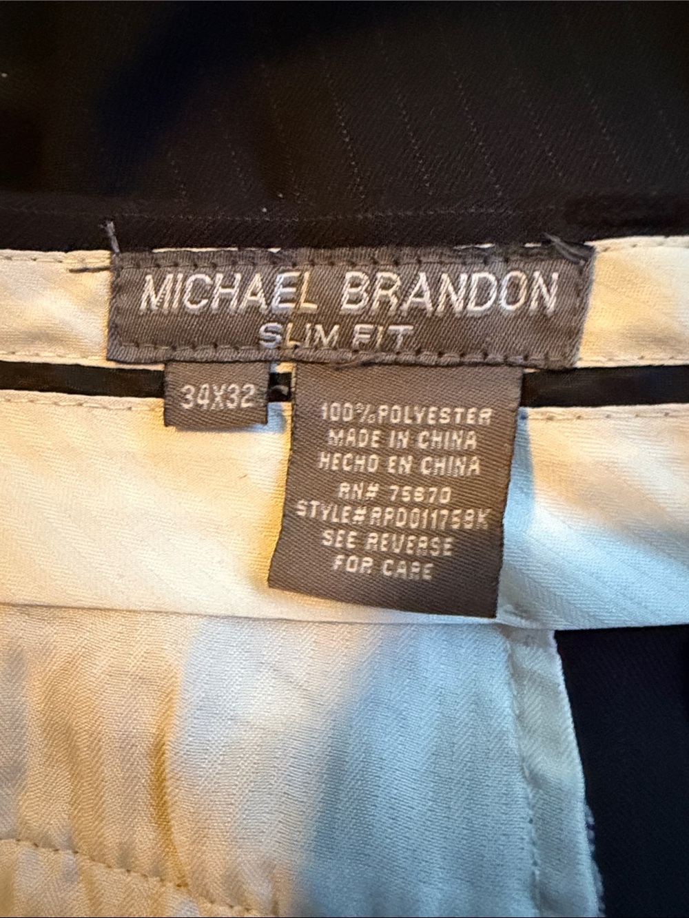 Michael Brandon Black Slim Fit Trousers with Cream Lining